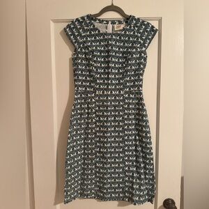 Mata Traders Hand Block Print Cotton Sheath Dress - Blue & White Art Deco